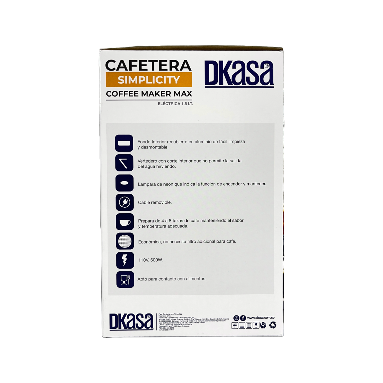 Cafetera eléctrica Simplicity de 1.5 litros de Dkasa. - Pa´la house