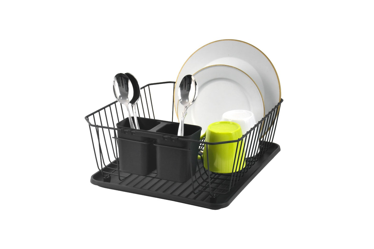 Set escurridor metálico de 3 piezas, negro.