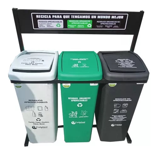 Punto ecológico con 3 papeleras de 55 litros, Colplast. - Pa´la house