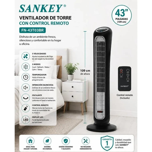 Ventilador de torre de 43 pulgadas con control de Sankey
