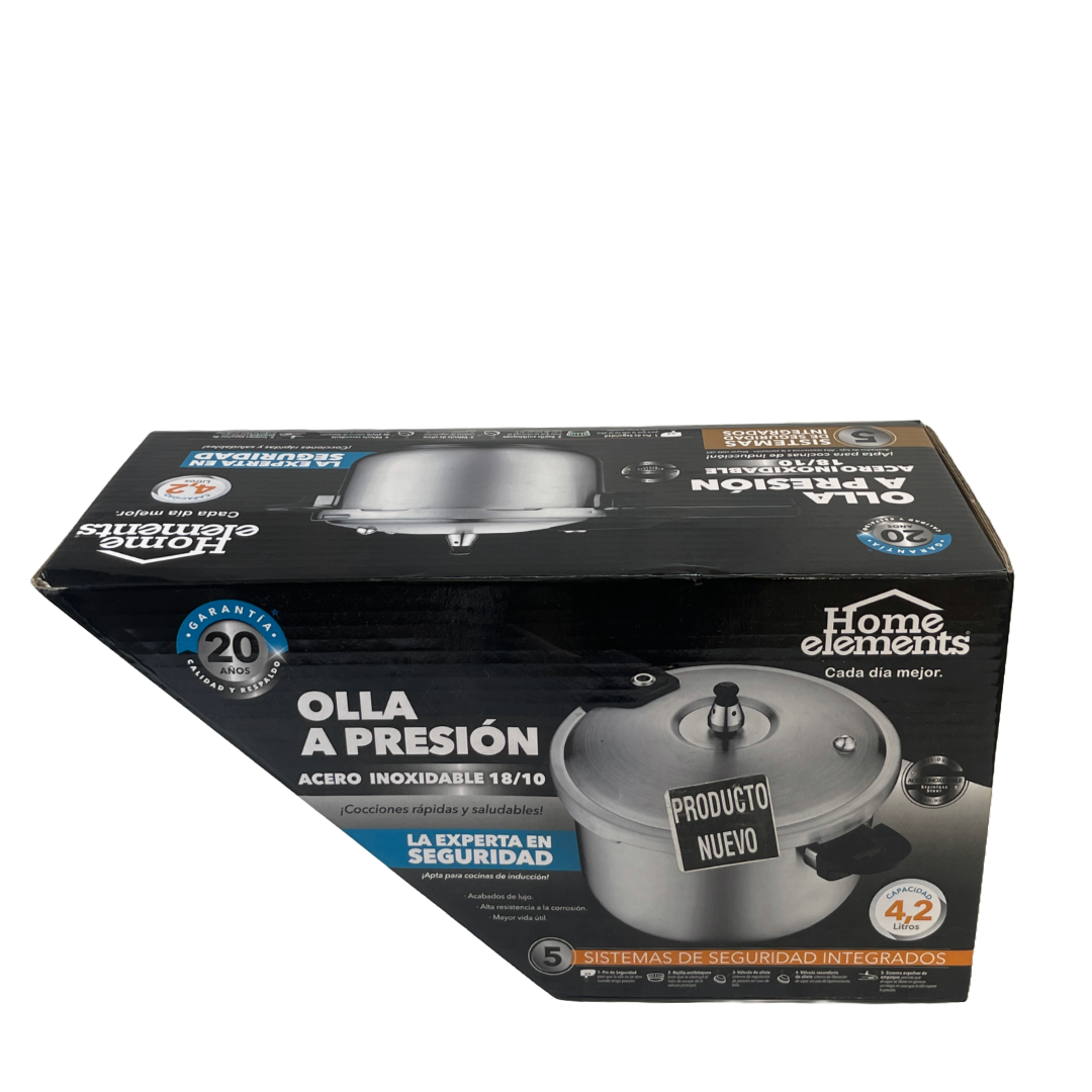 Olla a presión en acero inoxidable de 4.2 litros marca Home Elements - Aplica envío gratis a ciudades capitales.
