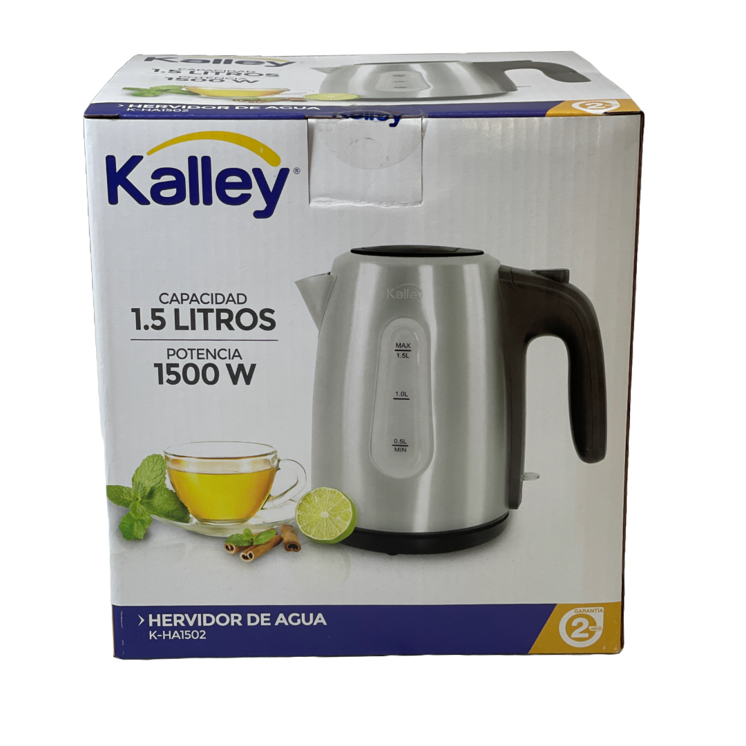 Hervidor de agua en acero inox de 1.5 litros marca Kalley.