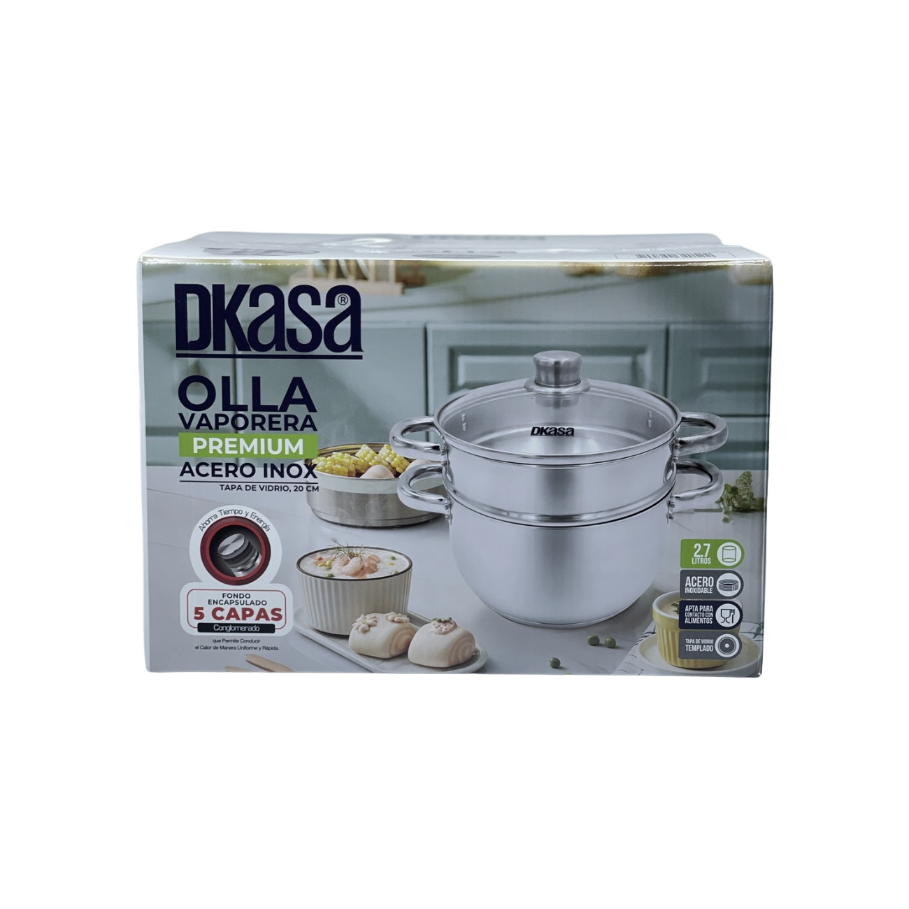 Olla Vaporera Premium Dkasa 2.9 Litros en Acero Inoxidable con Tapa de Vidrio - Pa´la house