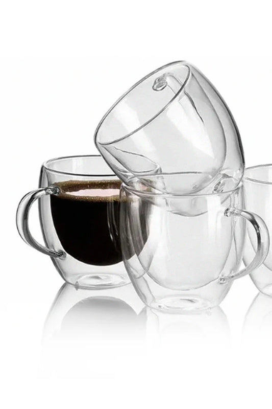 Set x4 Taza de Vidrio Doble Pared 150ml OnOff – Elegancia y Resistencia - Pa´la house