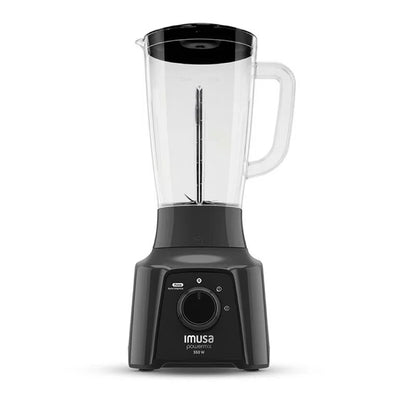 Licuadora Powermix de 2 velocidades negra con vaso plástico de Imusa.