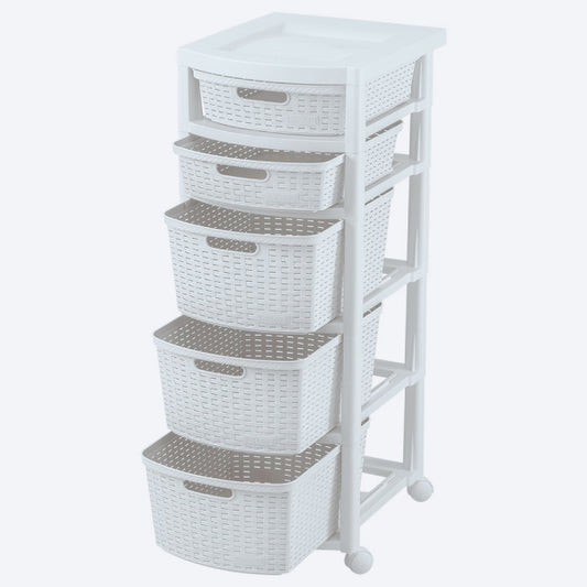 Cajonero apariencia Rattan con 5 gavetas (2 pequeñas y 3 grandes) de Rimax.