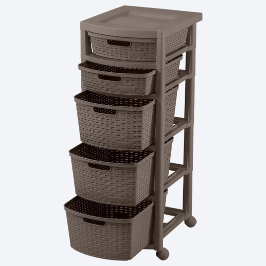 Cajonero apariencia Rattan con 5 gavetas (2 pequeñas y 3 grandes) de Rimax.