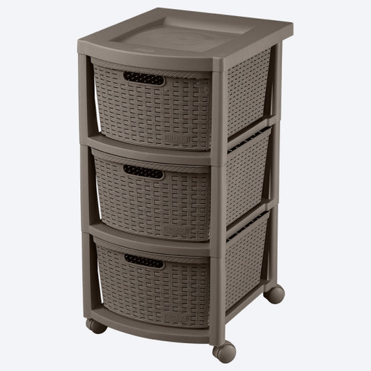 Cajonero apariencia Rattan de 3 gavetas altas con rodachines de Rimax