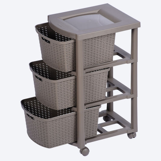 Cajonero apariencia Rattan de 3 gavetas altas con rodachines de Rimax
