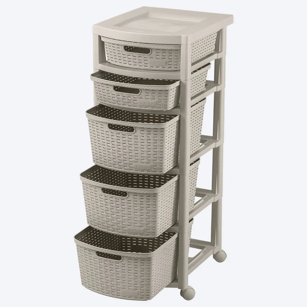 Cajonero con apariencia Rattán con 5 gavetas.
