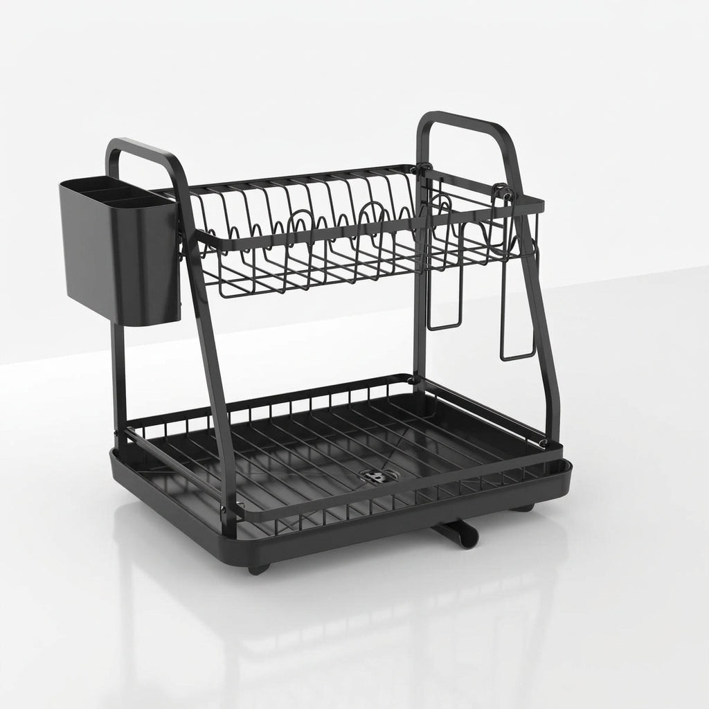 Escurridor de platos negro 2 niveles en acero
