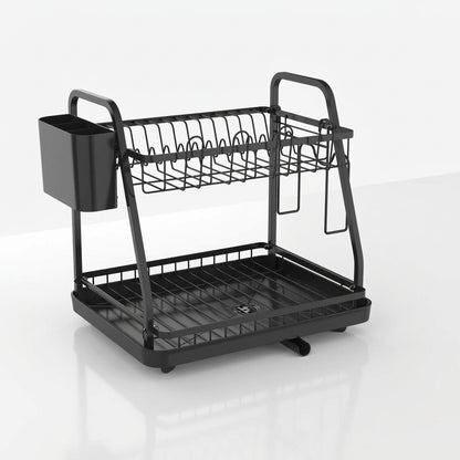 Escurridor de platos negro 2 niveles en acero