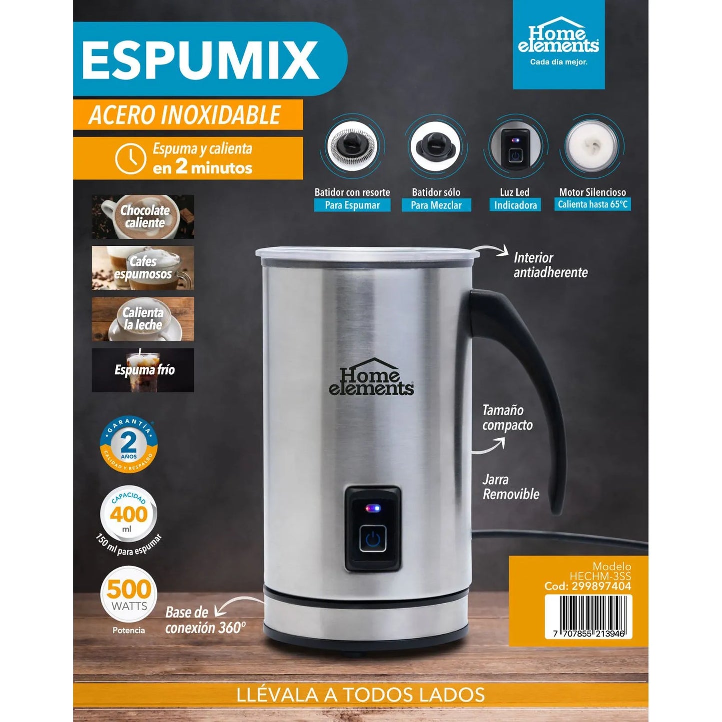 Espumix 400 ml en acero inoxidable de Home Elements