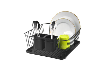 Set escurridor metálico de 3 piezas, negro.