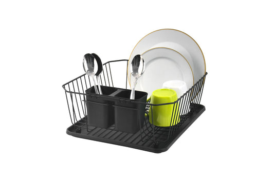 Set escurridor metálico de 3 piezas, negro.