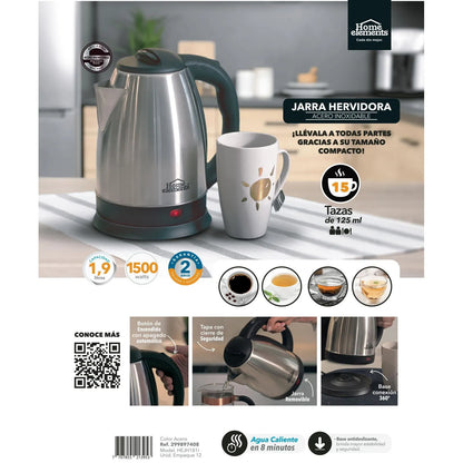 Hervidor de agua 1.9 lts acero inoxidable de Home Elements