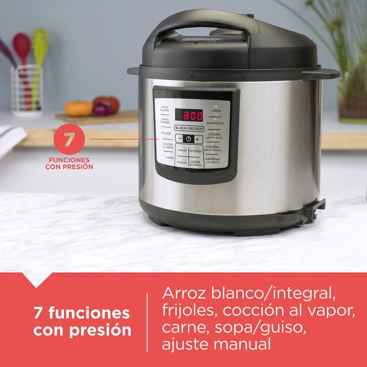 Olla de Presión Eléctrica Multifuncional Black+Decker 5.7L (PR100SD) – 7 en 1 - Pa´la house