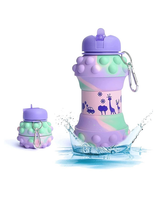 Botella Pop It purple de 500Ml en silicona plegable.