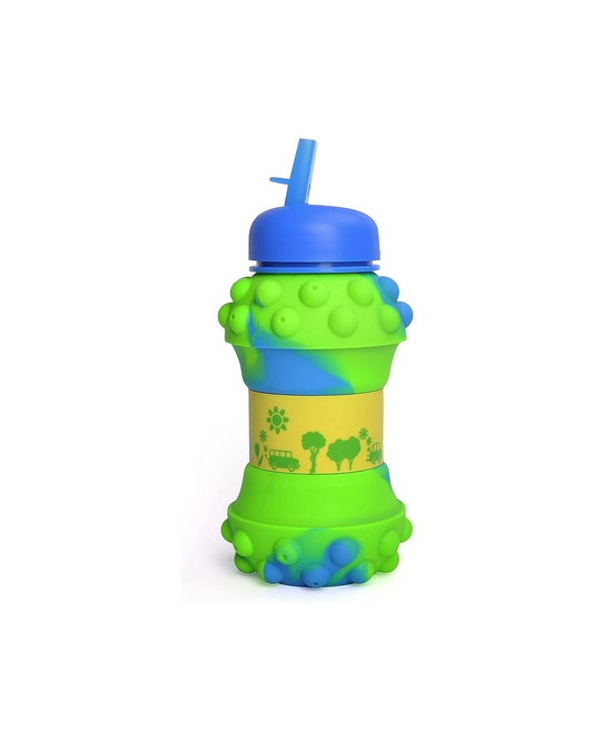 Botella Pop It GreenBlue de 500Ml en silicona plegable.