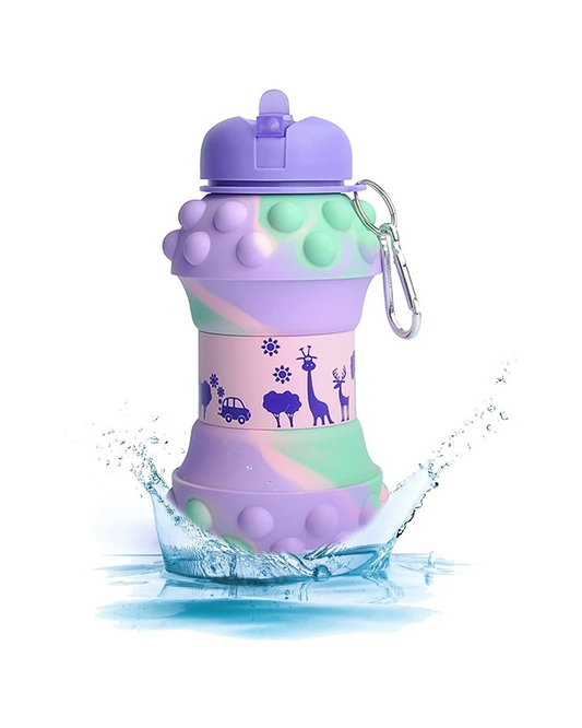 Botella Pop It purple de 500Ml en silicona plegable.