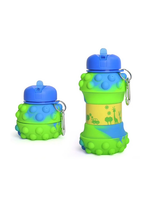 Botella Pop It GreenBlue de 500Ml en silicona plegable.