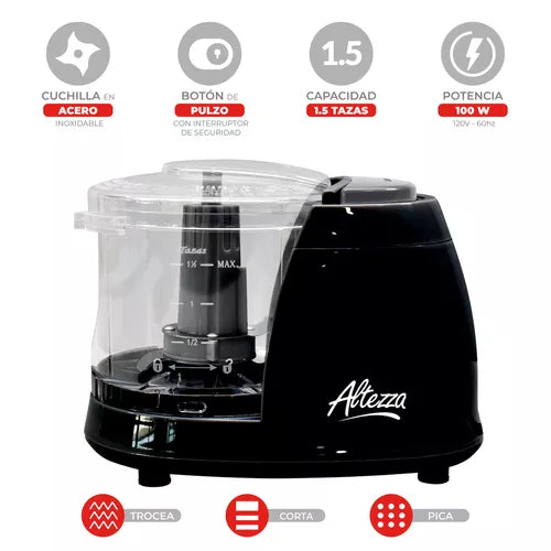 Procesador de alimentos negro de Altezza de 100Watts - Pa´la house