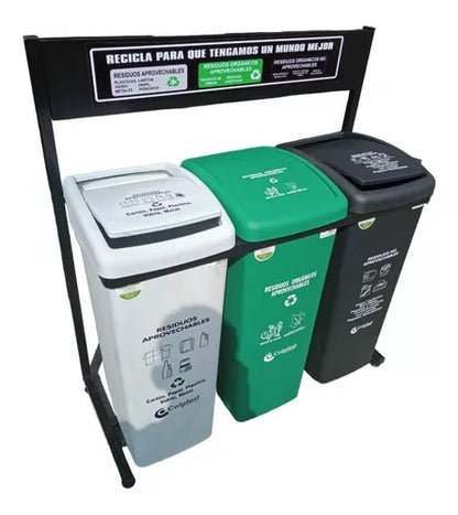 Punto ecológico con 3 papeleras de 55 litros, Colplast. - Pa´la house