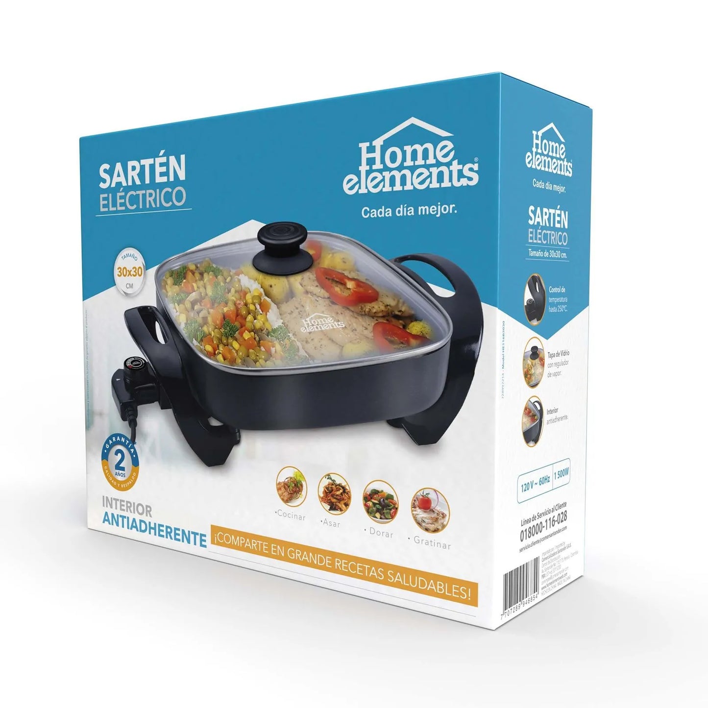 Sartén eléctrico cuadrado antiadherente de Home Elements
