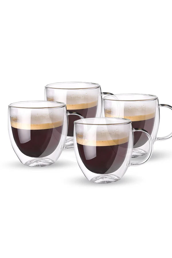 Set x4 Taza de Vidrio Doble Pared 150ml OnOff – Elegancia y Resistencia - Pa´la house