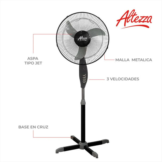 Ventilador de pedestal de 16 pulgadas negro de Altezza. - Pa´la house
