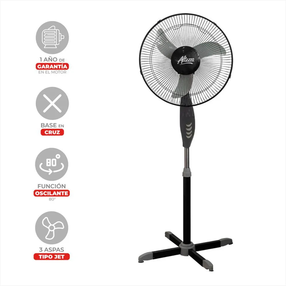 Ventilador de pedestal de 16 pulgadas negro de Altezza. - Pa´la house