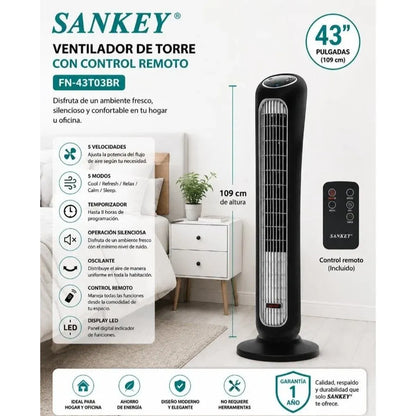 Ventilador de torre de 43 pulgadas con control de Sankey