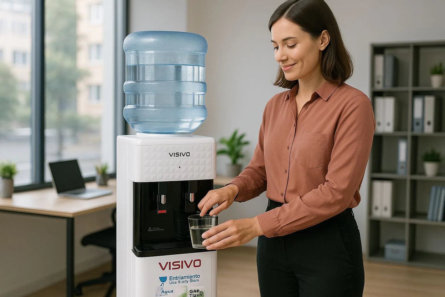 Dispensador de agua fría y caliente con nevera de Visivo. VWD-SR95G SS