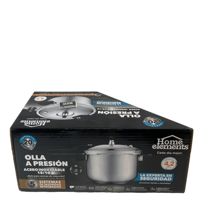 Olla a presión en acero inoxidable de 4.2 litros marca Home Elements - Aplica envío gratis a ciudades capitales.