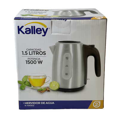 Hervidor de agua en acero inox de 1.5 litros marca Kalley.
