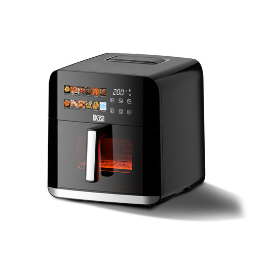 Freidora de Aire de 10 lts. con visor, doble resistencia, panel digital a color Dkasa