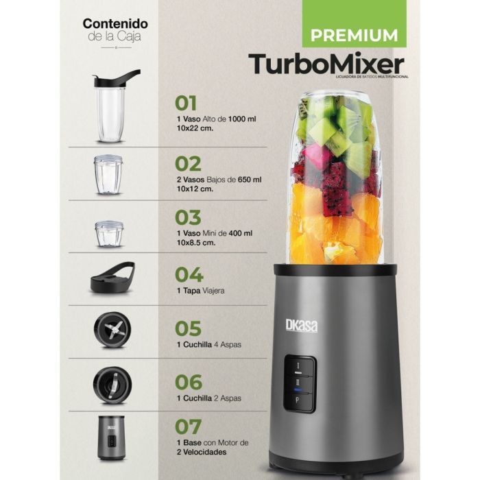 Licuadora Turbomixer Premium de Batidos Multifuncional Dkasa