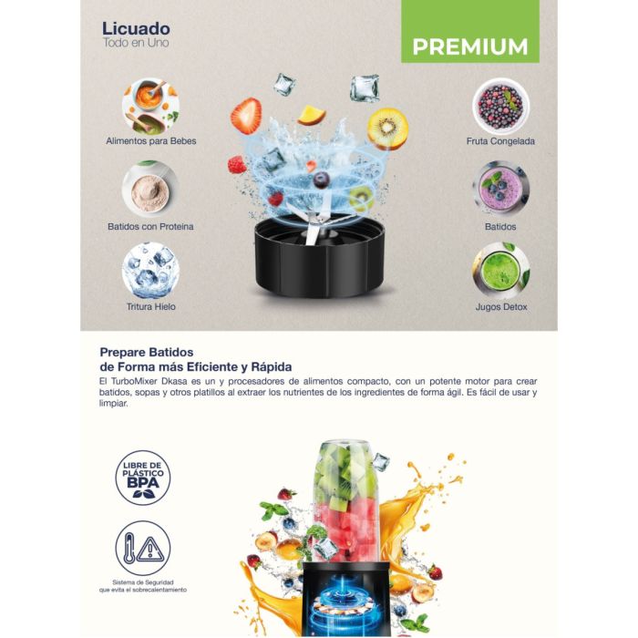 Licuadora Turbomixer Premium de Batidos Multifuncional Dkasa