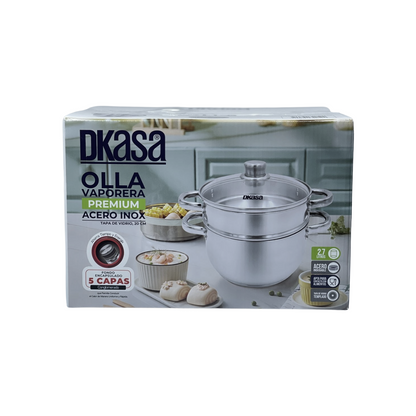 Olla Vaporera Premium Dkasa 2.9 Litros en Acero Inoxidable con Tapa de Vidrio - Pa´la house