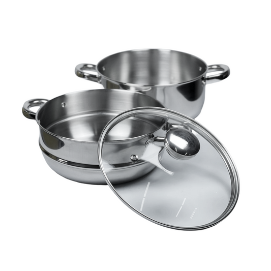 Olla vaporera premium 2.9 lts en acero inoxidable con tapa de vidrio de Dkasa