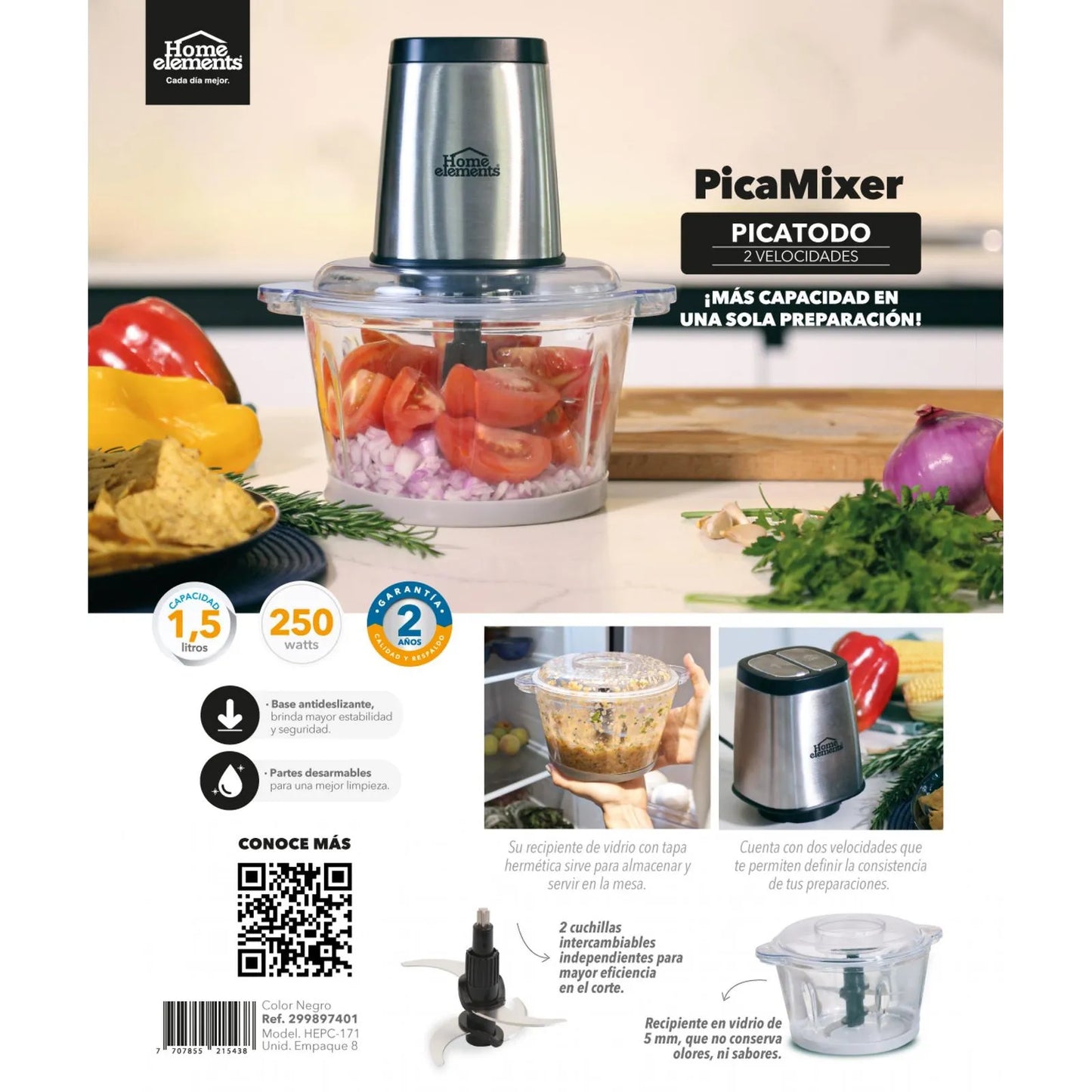 Picamixer - Picador y Mezlador de 1.5 lts Home Elements