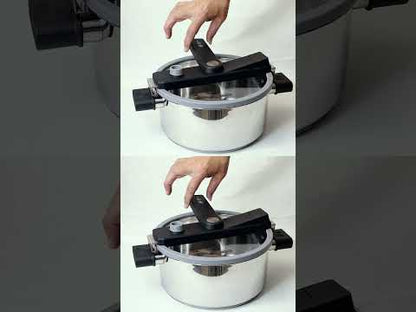 Olla profesional DKasa de cocción rápida con tapa de vidrio.
