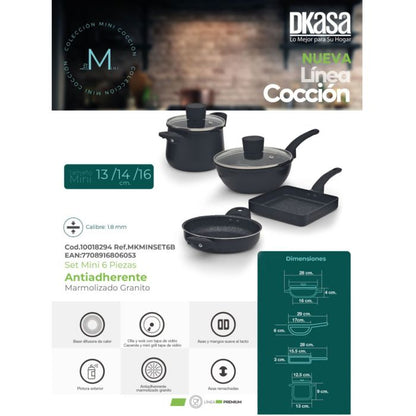 Set Mini Premium 6 Piezas Antiadherente Marmolizado Granito DKASA