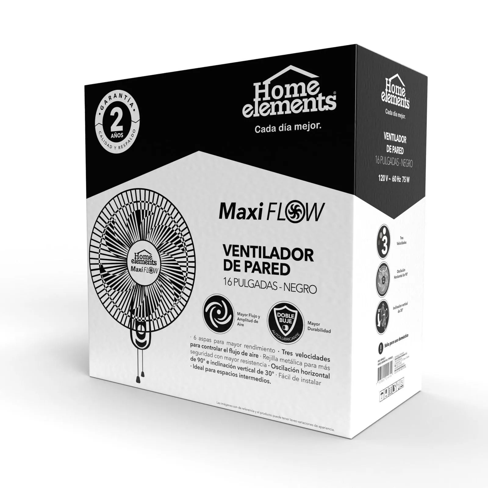 Ventilador de pared 16p Maxi Flow negro de Home Elements